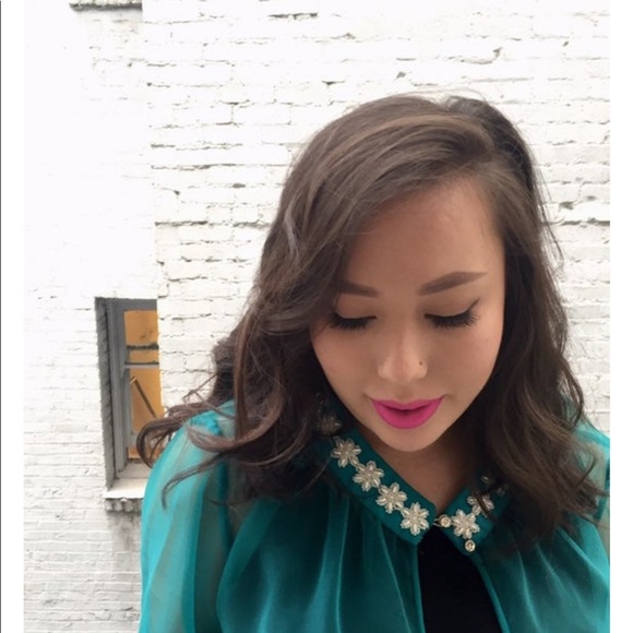 Vintage Teal Sheer Beaded Blouse - Picture 4 of 5